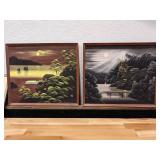 Pair of Japanese Silk Embroidery Framed Textile Art Pieces