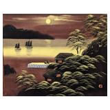 Pair of Japanese Silk Embroidery Framed Textile Art Pieces