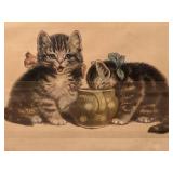 Meta Pluckebaum "Sweet Tooth" Etched & Hand Colored Print of Cats