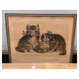 Meta Pluckebaum "Sweet Tooth" Etched & Hand Colored Print of Cats