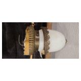 Art Deco Flush Mount Brass Ceiling Light w/Milk Glass Shade