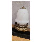 Art Deco Flush Mount Brass Ceiling Light w/Milk Glass Shade