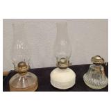 3 Glass Oil Kerosene Lamps