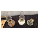 3 Glass Oil Kerosene Lamps