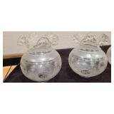 4 Round Ruffled Edge Etched Round Glass Lamp Shades