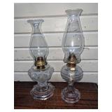 2 Clear Glass Oil Lamps