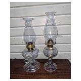 2 Clear Glass Oil Lamps