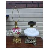 Pair of Milk Glass Lamps on Metal Bases