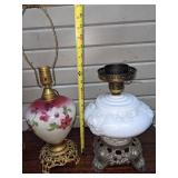 Pair of Milk Glass Lamps on Metal Bases
