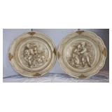 Alexander Backer Chalkware Relief Plaques of Victorian Figures 3D, 1940