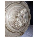 Alexander Backer Chalkware Relief Plaques of Victorian Figures 3D, 1940