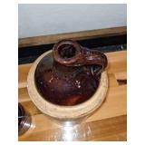 Antique Stoneware Whiskey Jug & Butter Crock w/Wire Bail Top