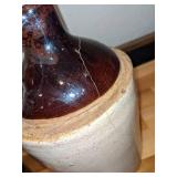 Antique Stoneware Whiskey Jug & Butter Crock w/Wire Bail Top