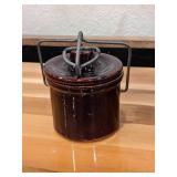 Antique Stoneware Whiskey Jug & Butter Crock w/Wire Bail Top