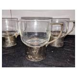 Hollywood Regency Set of 6 Glass Coffee Cups in Gold Tone Bases