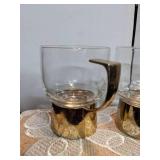 Hollywood Regency Set of 6 Glass Coffee Cups in Gold Tone Bases