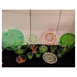 Assorted Pink & Green Depression/Vaseline Glass
