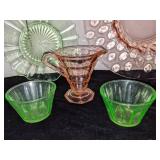 Assorted Pink & Green Depression/Vaseline Glass