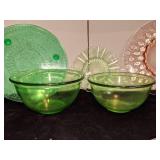 Assorted Pink & Green Depression/Vaseline Glass