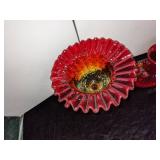 Decorative Red & Gold Glassware, Including Fenton Vase