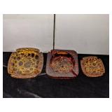 3 Mid Century Modern Amber Bubble Ash Trays