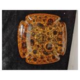 3 Mid Century Modern Amber Bubble Ash Trays