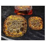 3 Mid Century Modern Amber Bubble Ash Trays