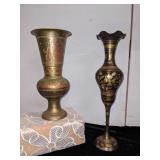 2 Etched Brass Vases