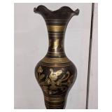 2 Etched Brass Vases