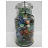 Larger Bale Top Canning Jar Full of Vintage Marbles
