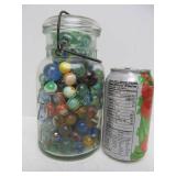 Larger Bale Top Canning Jar Full of Vintage Marbles