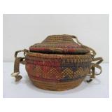 Small Antique Hand Woven Basket w/Lid