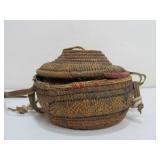 Small Antique Hand Woven Basket w/Lid