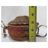Small Antique Hand Woven Basket w/Lid