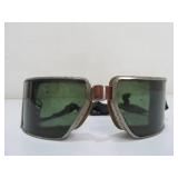 Old Vintage Racing/Aviation/Safety Goggle w/Green Glass Lenses