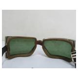 Old Vintage Racing/Aviation/Safety Goggle w/Green Glass Lenses