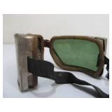 Old Vintage Racing/Aviation/Safety Goggle w/Green Glass Lenses