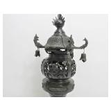Large Vintage Oriental Bronze Pagoda Dragon Temple Censor Incense Burner