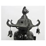 Large Vintage Oriental Bronze Pagoda Dragon Temple Censor Incense Burner