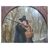 Ornately Framed Antique Full Color Lithograph - John Alden & Priscilla Mullins