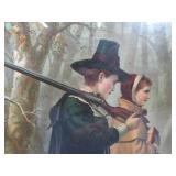 Ornately Framed Antique Full Color Lithograph - John Alden & Priscilla Mullins