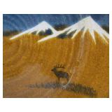 Large Montana Art Pottery Charger w/Elk & Mountain Scene
