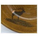 Large Montana Art Pottery Charger w/Elk & Mountain Scene