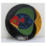 Signed Art Pottery Pedestal Platter w/Fish