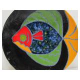 Signed Art Pottery Pedestal Platter w/Fish