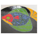 Signed Art Pottery Pedestal Platter w/Fish