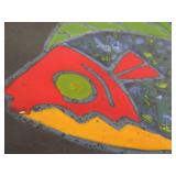 Signed Art Pottery Pedestal Platter w/Fish