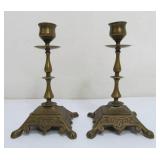Small Antique Art Nouveau Brass Candlesticks