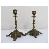 Small Antique Art Nouveau Brass Candlesticks