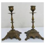 Small Antique Art Nouveau Brass Candlesticks